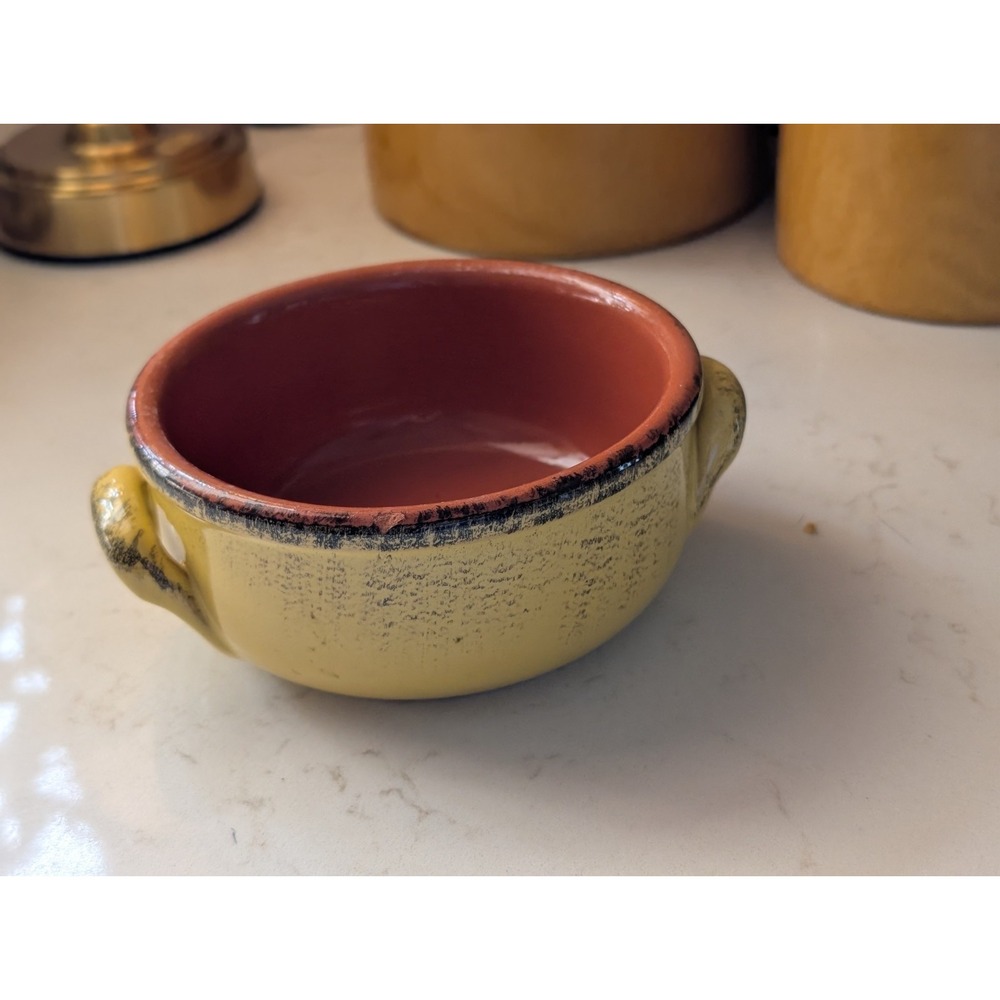 De Silva Ceramic French Onion Soup Crock 5" • Mustard Yellow Distressed...